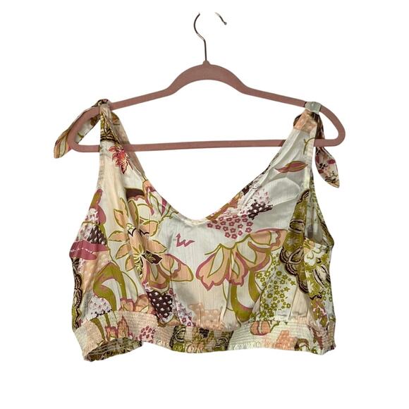 NWT Area Stars Floral Neutral Colors Cropped Sleeveless V-neck Tank Top Size L - Picture 5 of 8